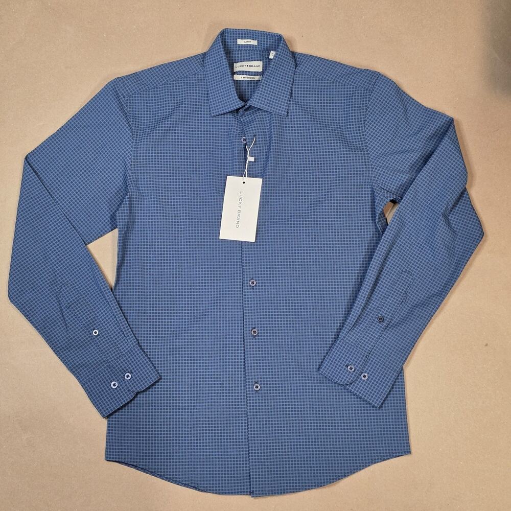 LUCKY BRAND SLIM FIT 4 WAY STRETCH SPORT SHIRT BLUE MENS Small NEW WITH TAGS